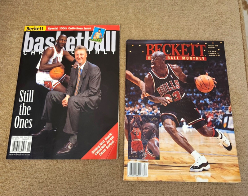 2 BECKETT BASKETBALL MONTHLY 1996-98-MICHEAL JORDAN & LARRY BIRD ON THE COVERS