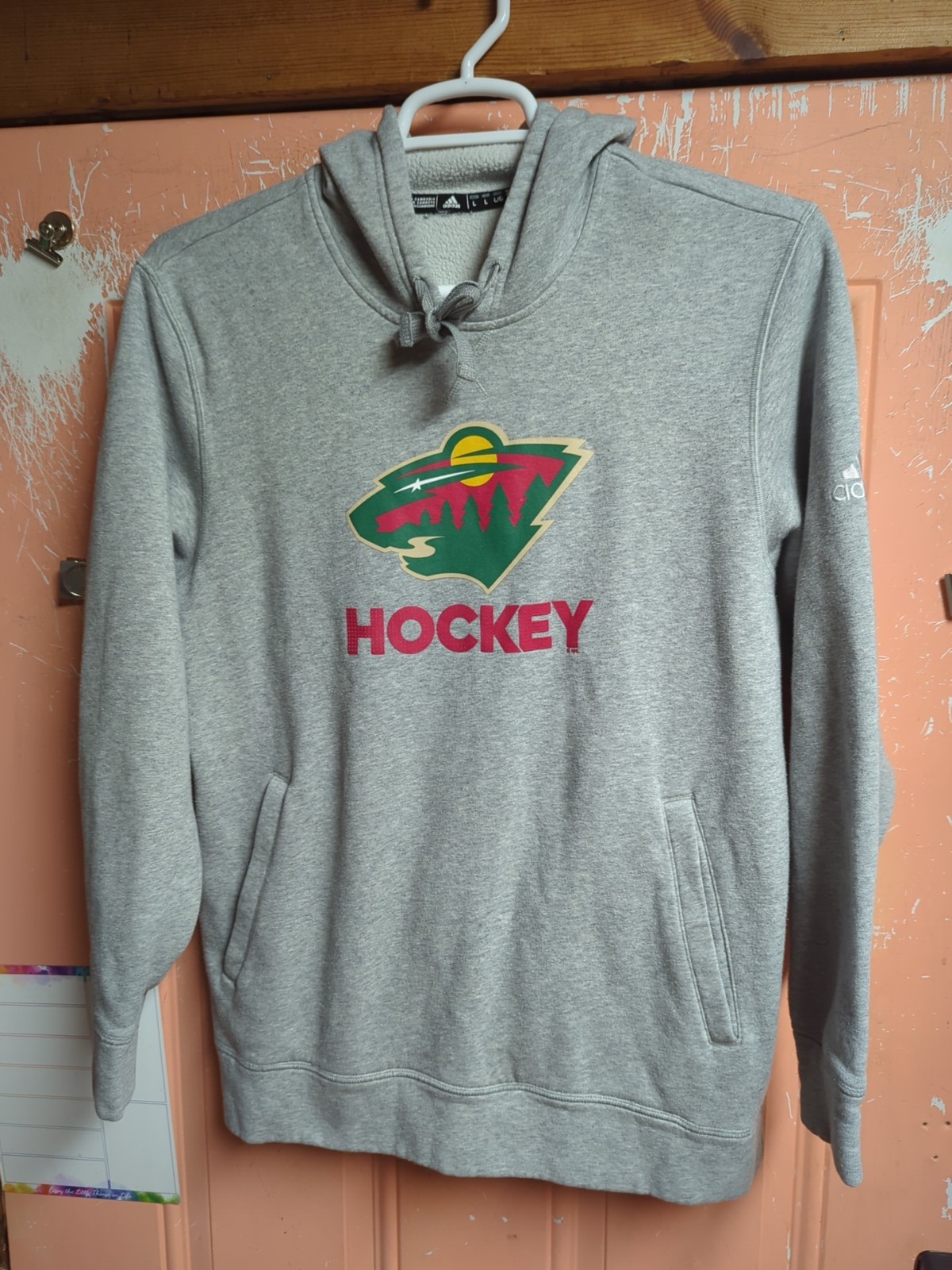Adidas Minnesota Wild Fleece Hoodie Mens Oversized Large Grey NHL Hockey