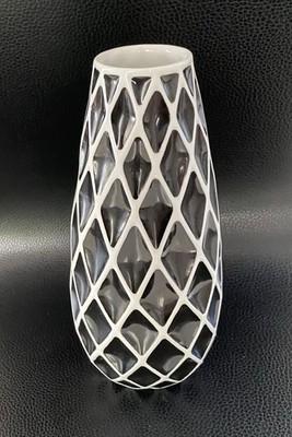 50er Jahre Unterweissbach schwarz-weiße Design Porzellan Rauten Vase