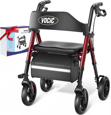 VOCIC Walkers for Seniors, Z21 Rollator Walker with Seat Supports 350lb, 8'' Big