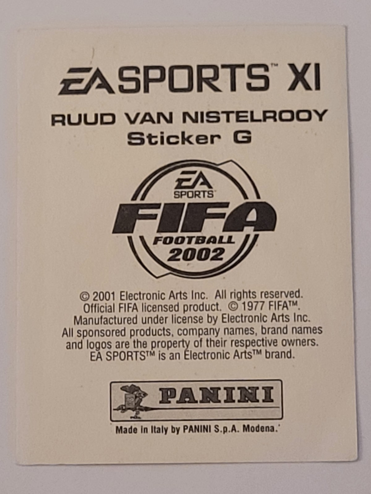 Panini EA Sports XI FIFA Football Foot 2002 Ruud van Nistelrooy Sticker G