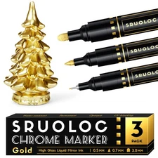SRUOLOC 3Pcs Liquid Gold Paint Markers Oil-based Permanent Chrome Maker Gloss...