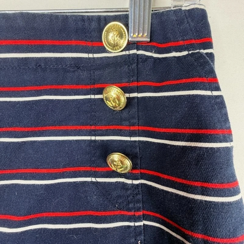 Tommy Hilfiger Navy Blue Red White Striped Nautical Mini Skirt Gold Buttons 8