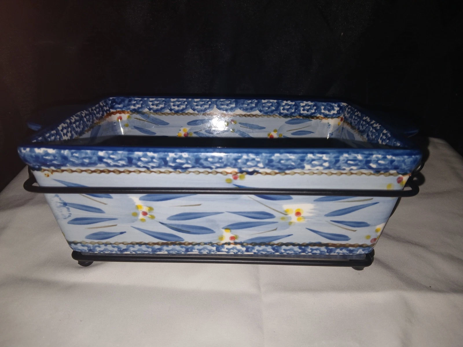 Temptations by Tara Loaf Pan 1.5 Quart Colbolt Blue W/Trivet Tray Wire Basket