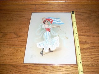 Vintage 1903 Tobacco Card Turkish Trophies Flag Girl #82 CUBA Copper Framed.