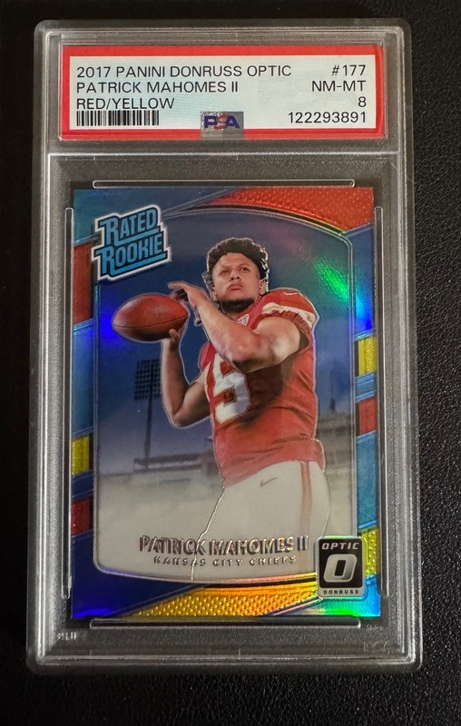 Patrick Mahomes Rookie 2017 Donruss Optic Red and Yellow PSA 8 #177 Chiefs