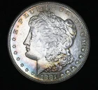 1881-S Morgan Silver Dollar sparkling BU PASTEL RAINBOW TONES