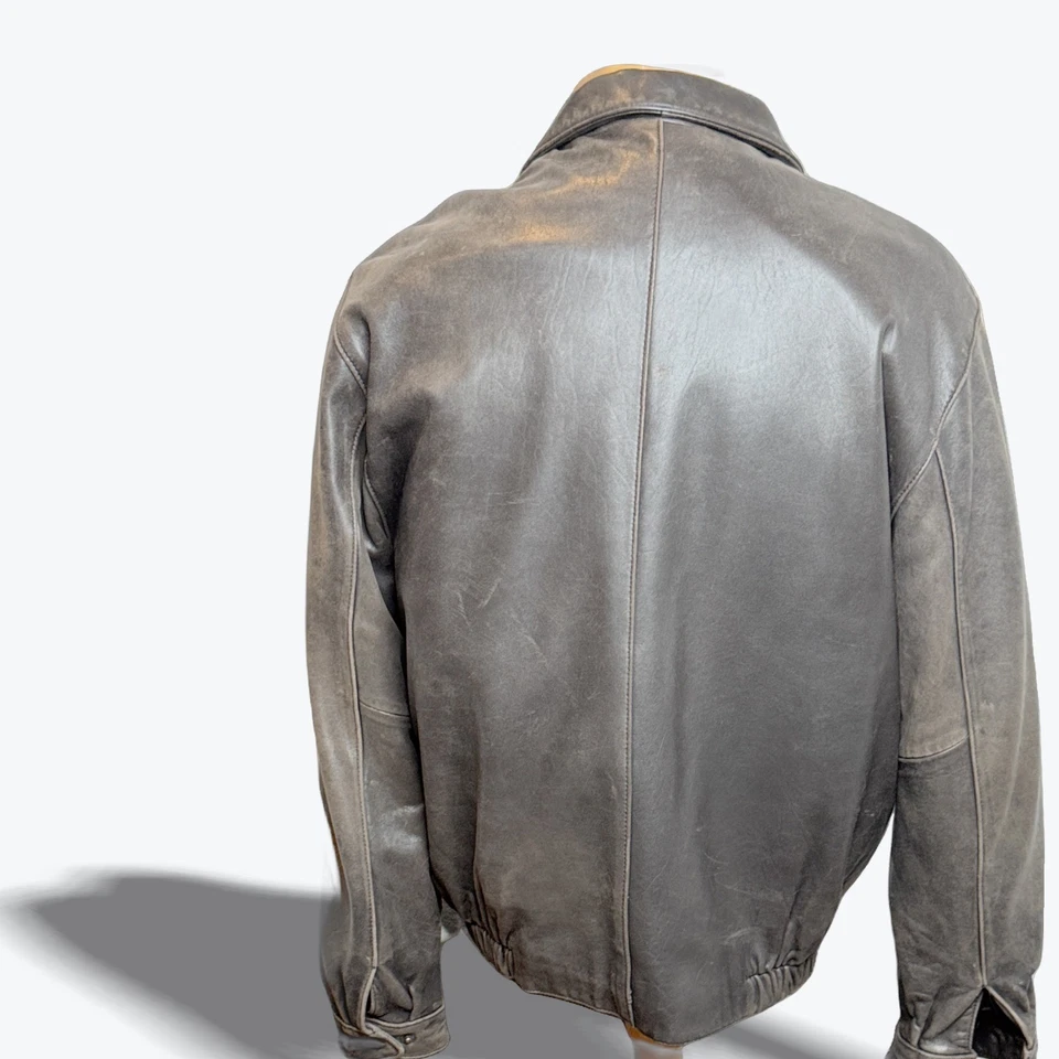 Chaqueta de Cuero Brooks Brothers Para Hombre L Bombardero Cremallera Completa Acolchada Abrigo Forrado de Lana Foto 2 de 4