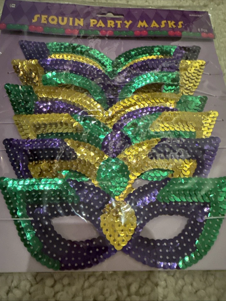 Amscan mardi gras Sequin Party masks 6ct. Party Supply Favors New!!! - Image 3 of 3