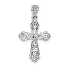 14k White Gold Diamond Cross Pendant Necklace Unisex Spiritual Religious Jewelry