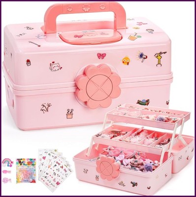 ZOOFOX Niedlicher Haarschmuck Organizer für Mädchen, 3-lagig Rosa Handwerk Aufbewahrung...