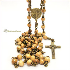 Handmade St. Benedict Wirewrapped Holy Land Olive Wood Beads Traditional Rosary