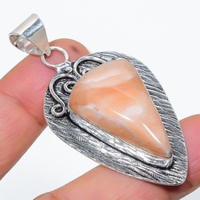 Orange Aventurine Gemstone 925 Sterling Silver Jewelry Pendant 2.29" N571