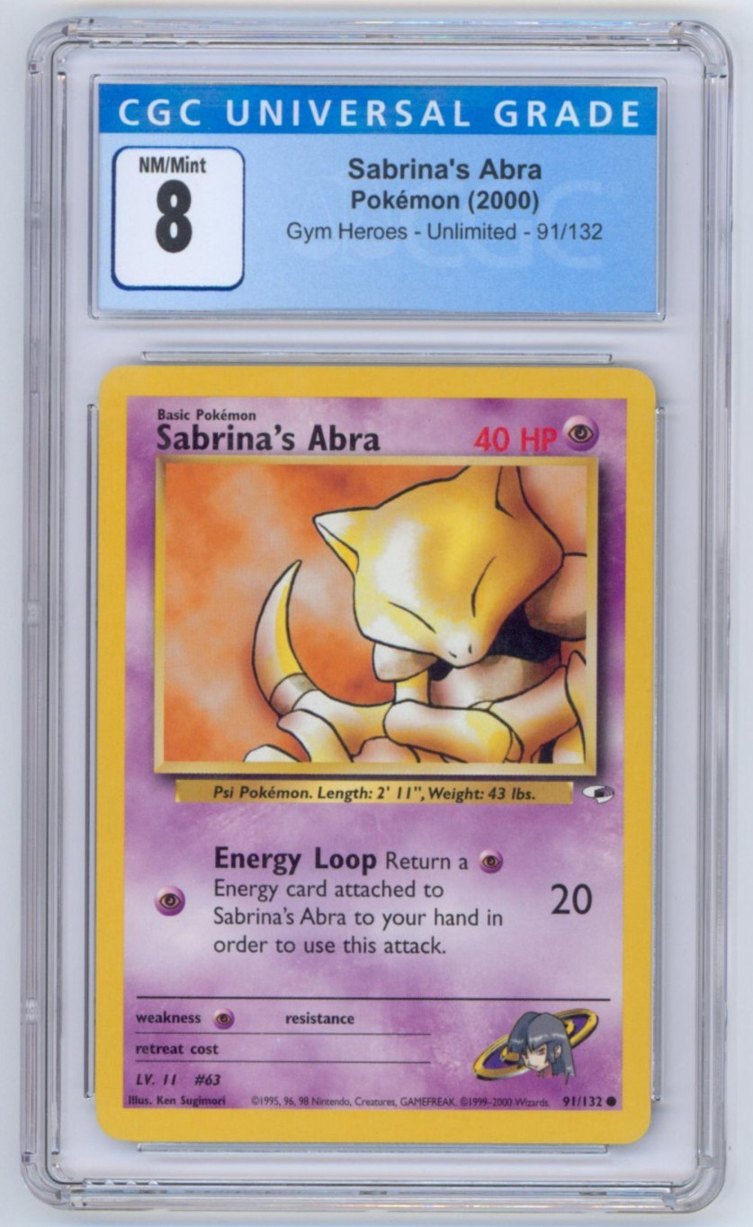 CGC 8 Blue Label Sabrina's Abra 91/132 Graded Pokemon Gym Heroes Unlimited 2000
