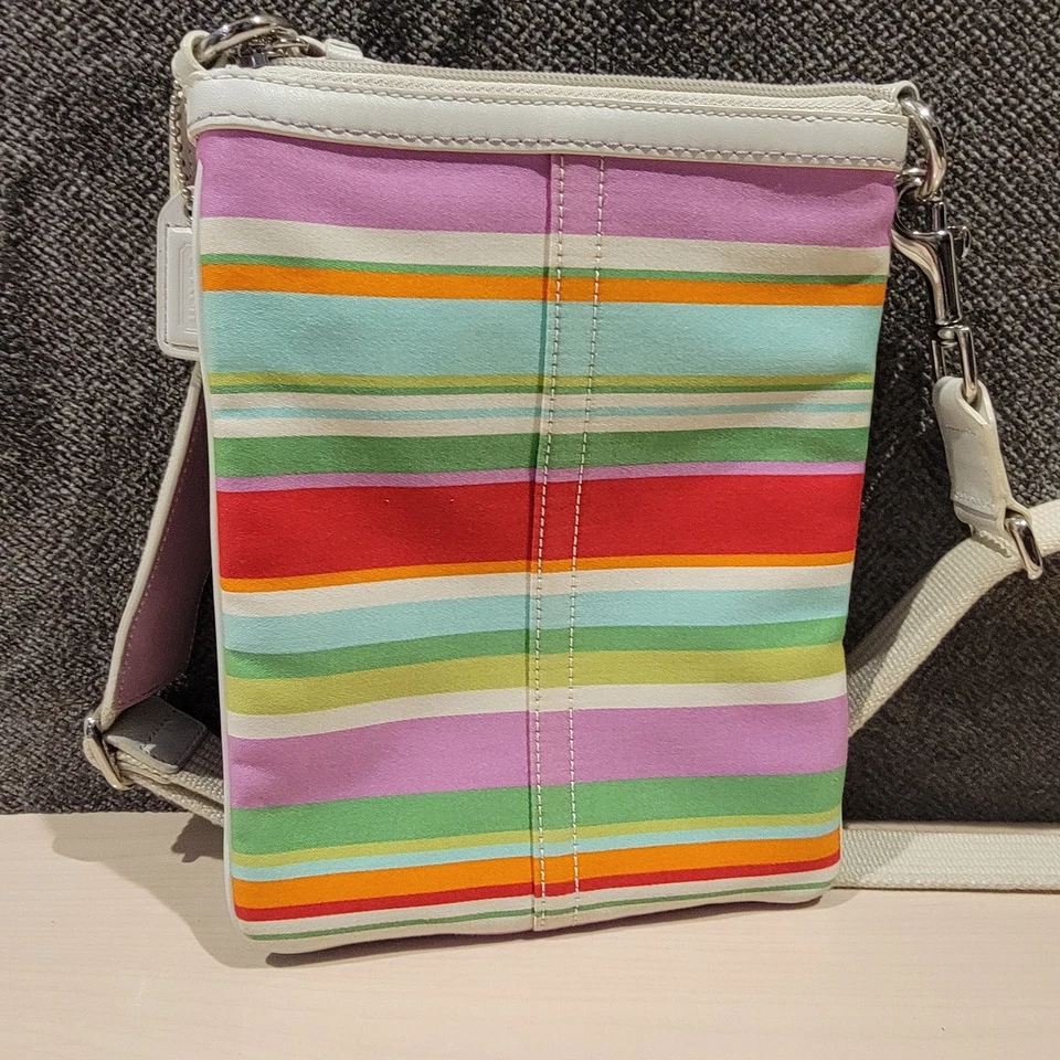 Coach Y2K Small Crossbody Bag Multicolor Stripe Purse w/ Cream Leather Trim - Image 3 of 4