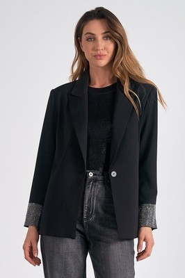 Elan NWT Women s Eloise Black Blazer with Embellished Crystal Cuffs Sz Small