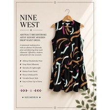 Nine West Abstract Brushstroke Artsy Resort Modern Drop Waist Dress Size Medium