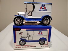 Ertl 1912 Ford Delivery Car Coin Bank 1:25 Big A Auto Parts Blue And White.