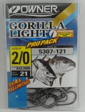 Owner 5307-121 Gorilla Light Live Bait Hook Black Chrome Size 2/0 21Ct