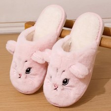 Womens Cute Cat Plush Slippers Fuzzy Warm Winter House Shoes Indoor Plus Size