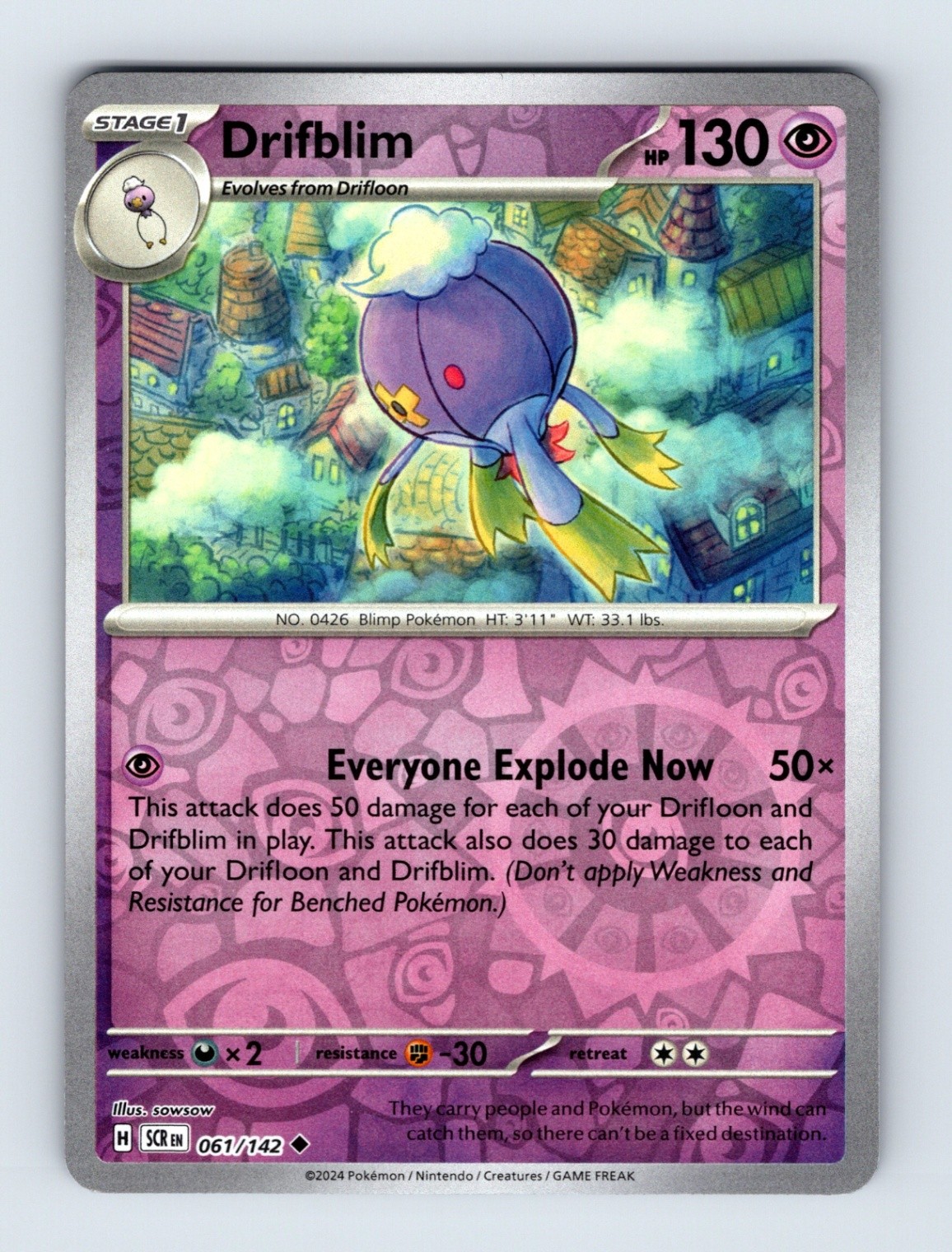 Drifblim - Stellar Crown 061/142 - Uncommon - Reverse Holo - NM - Pokémon TCG