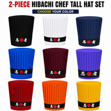 Hibachi Chef Hat Set 2PC Tall Hat with Headband Ninja Japanese 9 Colors