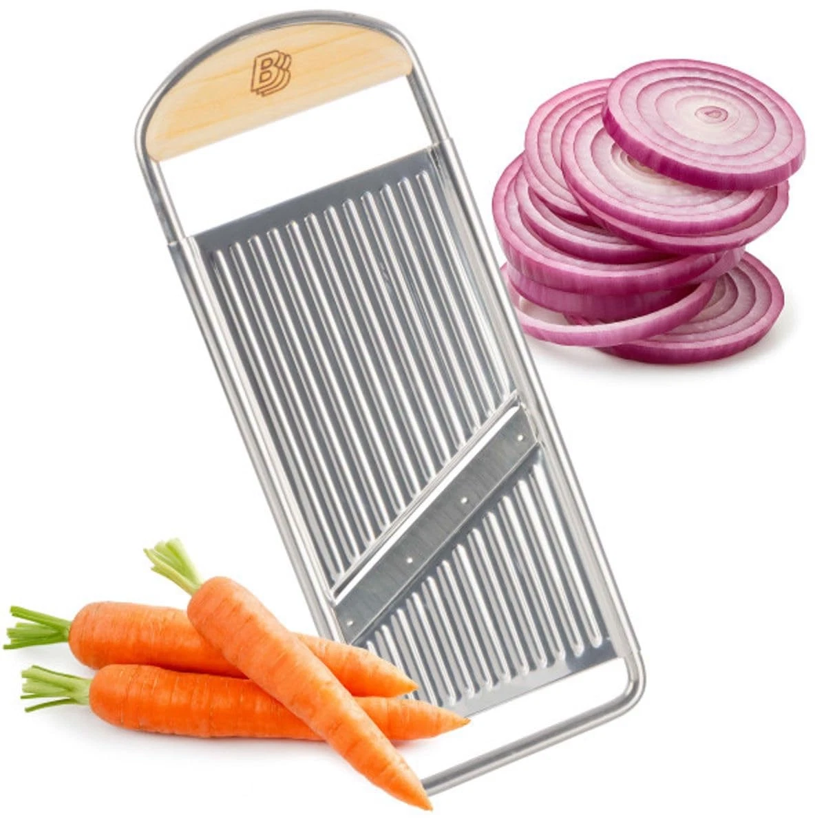 Handheld Mandoline Slicer for Kitchen - Stainless Steel Flat Mandolin with Ch...