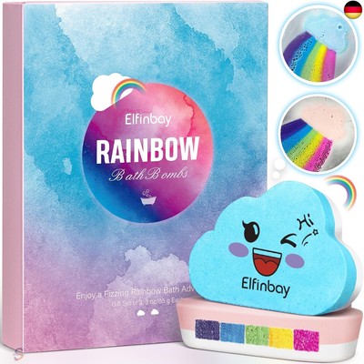 Elfinbay Rainbow Bath Bombs for Children, Clouds Bath Bombs for Girls, 2 Large