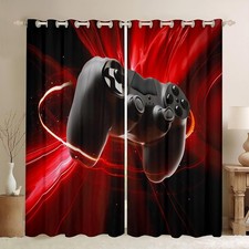 Red and Black Gaming Window Curtains, Video Game Gamer Curtains  Drapes for ...
