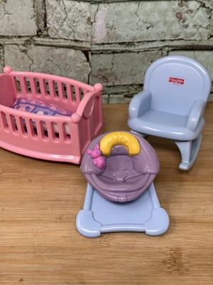 Fisher Price My First Dollhouse Baby's Room 3 pc Nursery - Crib, Bouncer, Rocker