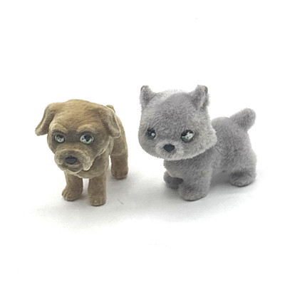 1.5'' English Bulldog + Gray Dog Flocked Fur 1998 Puppy in My Pocket  Dollhouse