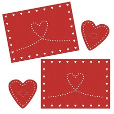 Red Felt Placemats and Cutlery Holders Set of 2 with Heart Design Valentines Day