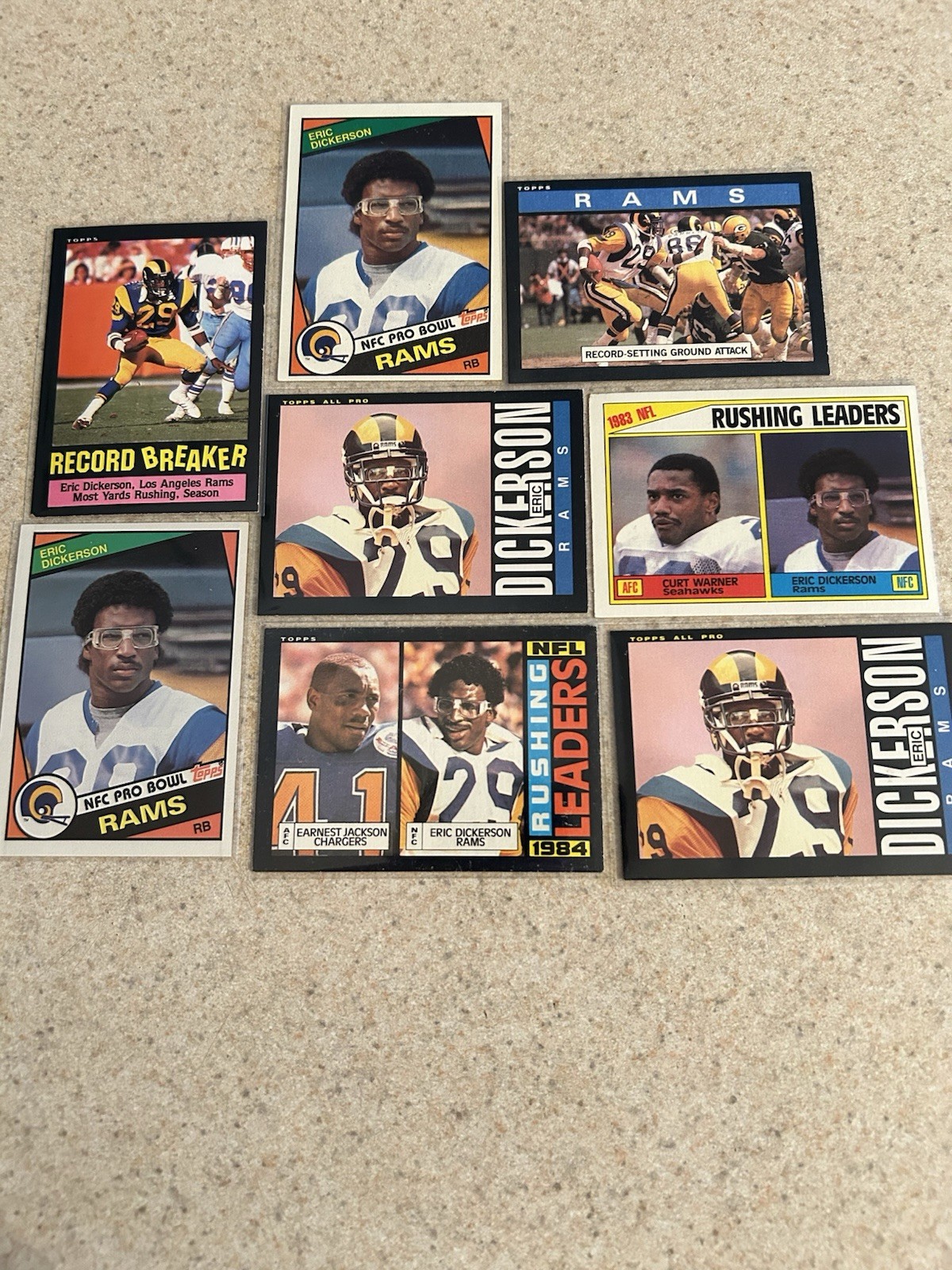 1984 & 85 Topps Eric Dickerson Rookie(2) 2nd Year Inserts Record Breakers Lot 8