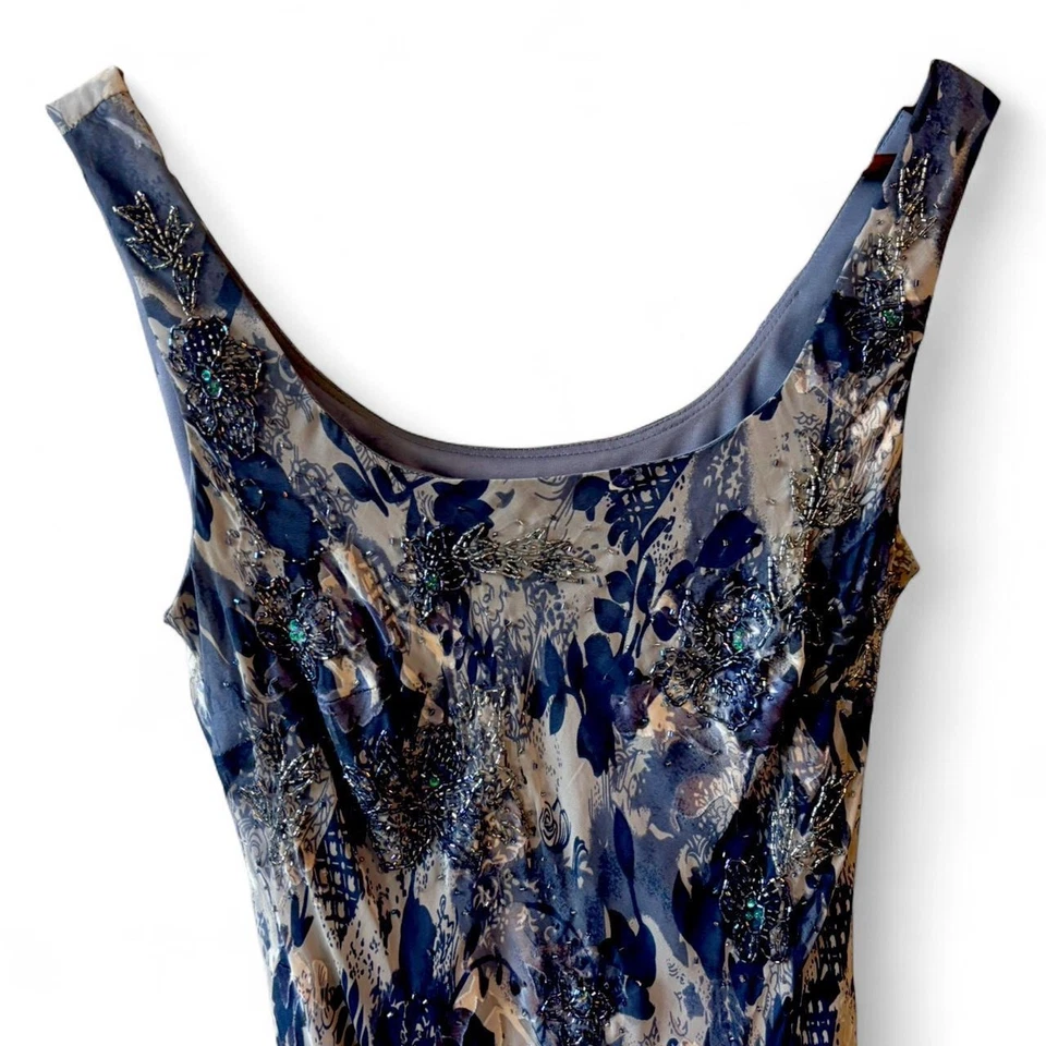 Alex вечера синий бисером шелк цветочный платье 90-х Y2K винтажный размер маленький/средний - Изображение 2 из 4