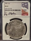 1881-S Morgan Silver Dollar $1 NGC MS63 David J. Ryder Signed!
