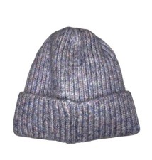 Chunky Knit Winter Beanie Heather Gray/Purple Blend