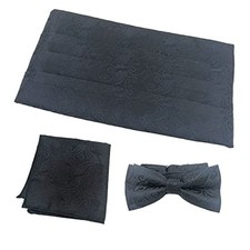 Brand Formal Cummerbund Bow Tie Pocket Square Handkerchief Set for Pattern D