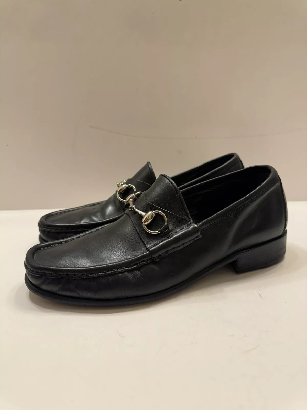 Mocassins homme Gucci cuir noir Horsebit taille US 7 D OS avec certificat d'authenticité
