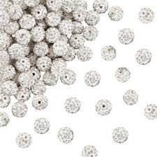 PH PandaHall 100pcs 10mm White Rhinestone Beads Clay 10mm, Crystal