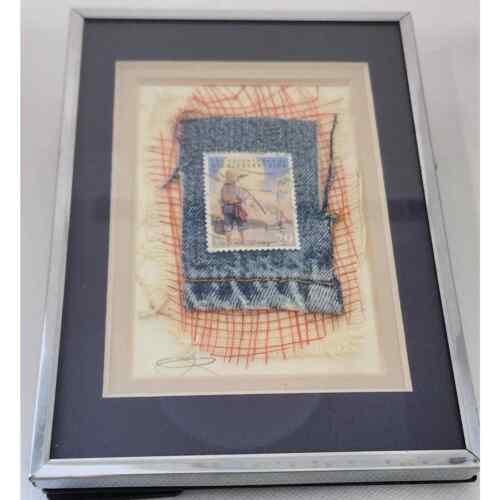 VINTAGE ELISA GOODMAN SIGNED STAMP ART-ADVENTURES OF HUCKLEBERRY FIN-FRAMED 5X7 - Picture 1 of 10