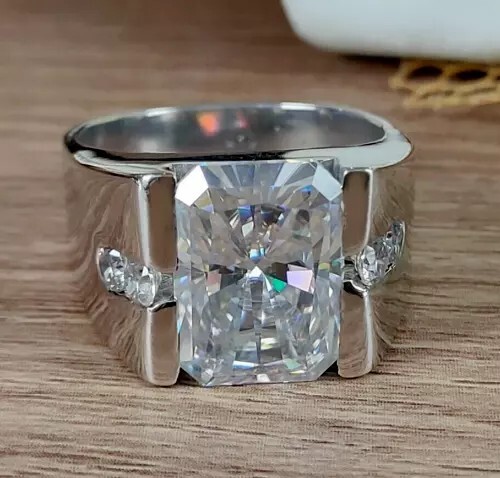 6 kt weiß behandelter Diamant Ring Radiant Cut VVS1/F zertifiziert! herrenschmuck - Bild 1 von 5