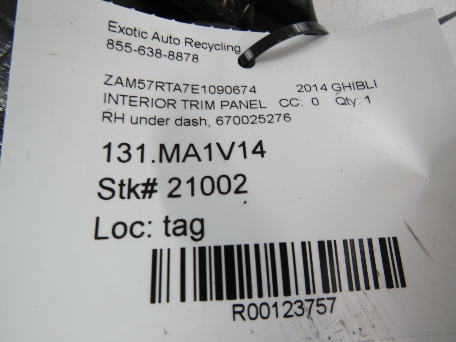 Maserati Ghibli, RH, Right, Under Dash Trim Panel, Used, P/N 670025276
