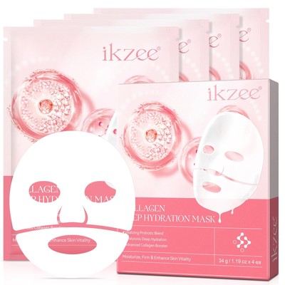 Collagen Face Mask 4PCS Deep Collagen Overnight Mask Collagen Night Wrapping ...