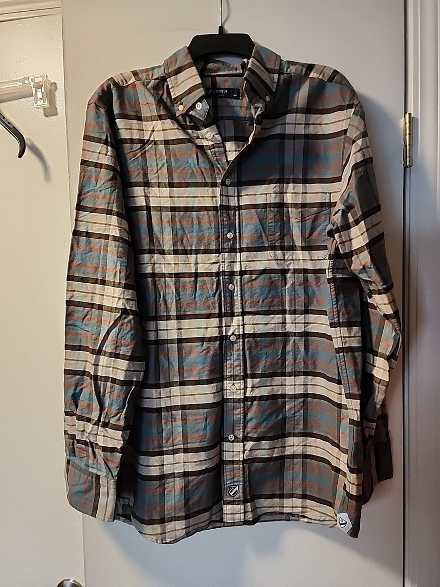 Cremieux 38 Classics Plaid Long Sleeve Button Up Dress Shirt Button Blue XL  Tan