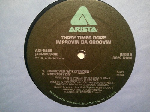 PROMO ARISTA 12" SINGLE RECORD/THREE TIMES DOPE/ORIGINAL STYLIN/IMPROVIN GROOVIN - Picture 4 of 5