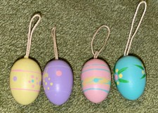 Set Of 4 Vintage Easter Egg Hanging Ornaments Eggs Pastel Colors
