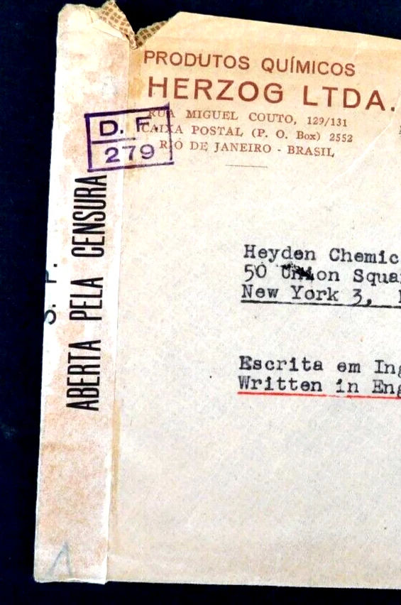 Brazil censored cover, #578 stamp, Censor stamp over Censor tape, 1944, to NY - Image 2 of 4