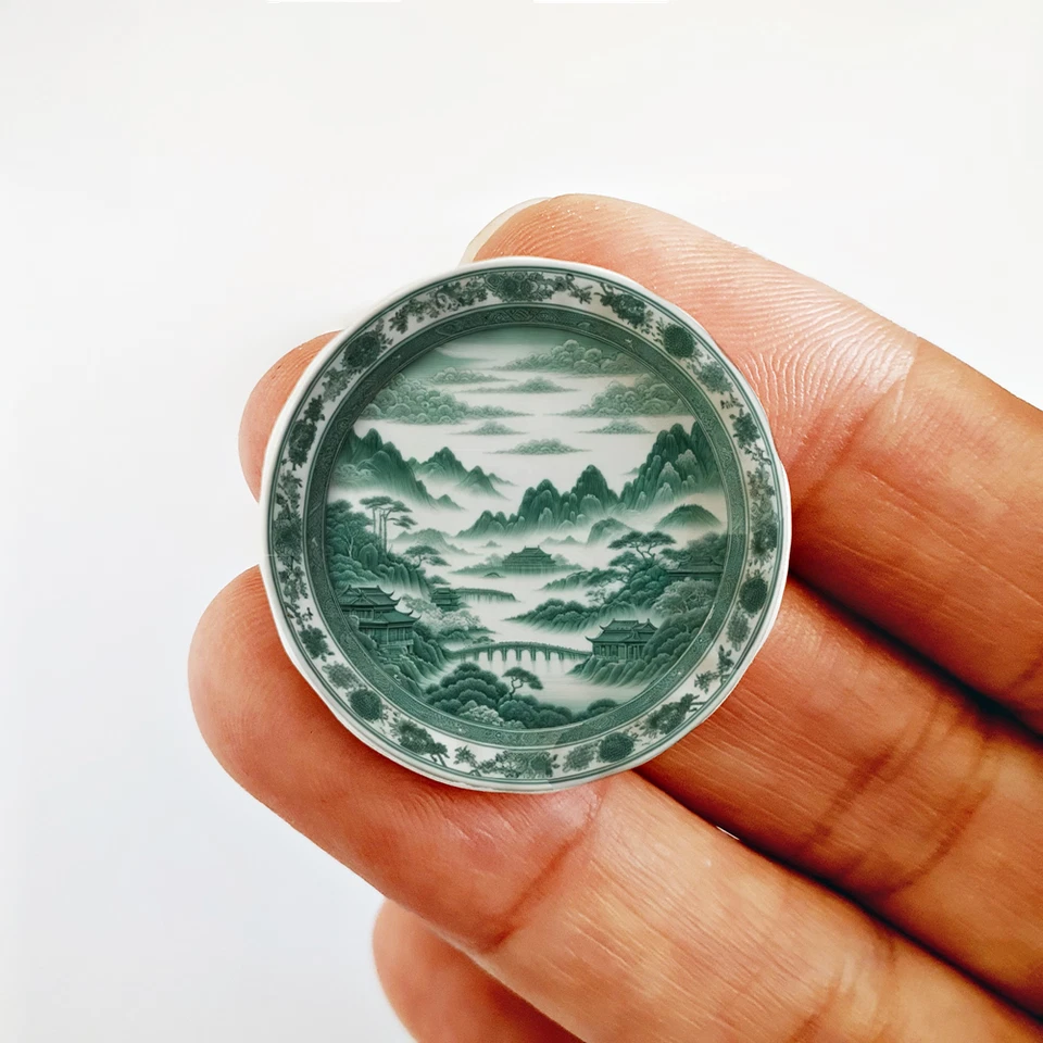 Miniature Green Willow Vintage Plates Set Ceramic Dollhouse Kitchen Decor 1:12 - Image 4 of 4