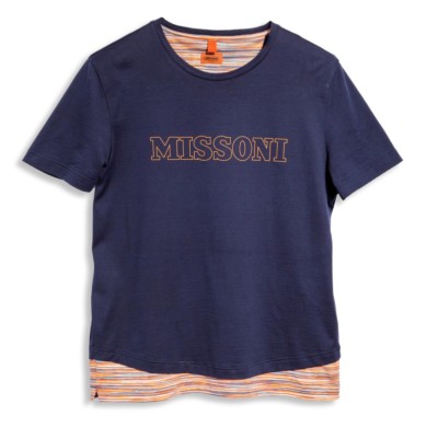 MISSONI 'Logo Print w/ Striped Slub Hem' Authentic Designer T-Shirt Navy S *NWT*