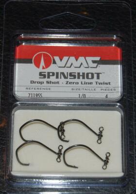  VMC 7119 Spinshot Drop Shot Hook Size 1/0 - Pack of 4 - 7119SS-10 Black Chrome